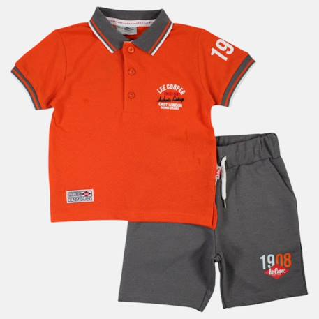 Ensemble polo et short  bébé   garçon imprimé  col chemise Bleu+Kaki+Orange 15 - vertbaudet enfant 