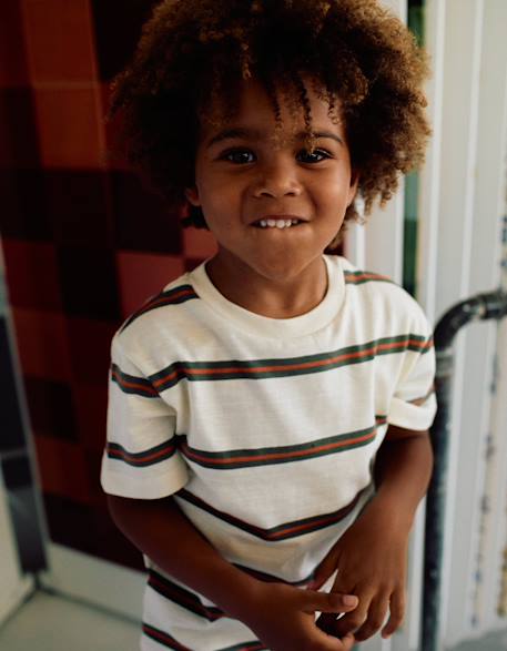 T-shirt en coton à rayures Beige clair 1 - vertbaudet enfant 