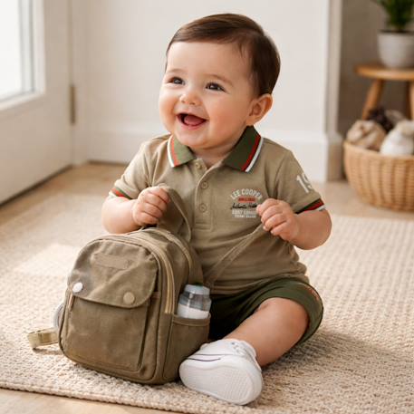 Ensemble polo et short  bébé   garçon imprimé  col chemise Bleu+Kaki+Orange 8 - vertbaudet enfant 