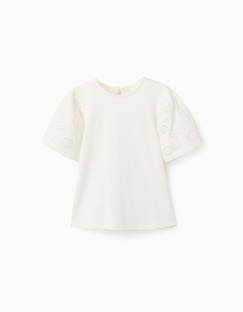 T-shirt en coton avec manches en broderie anglaise  - vertbaudet enfant