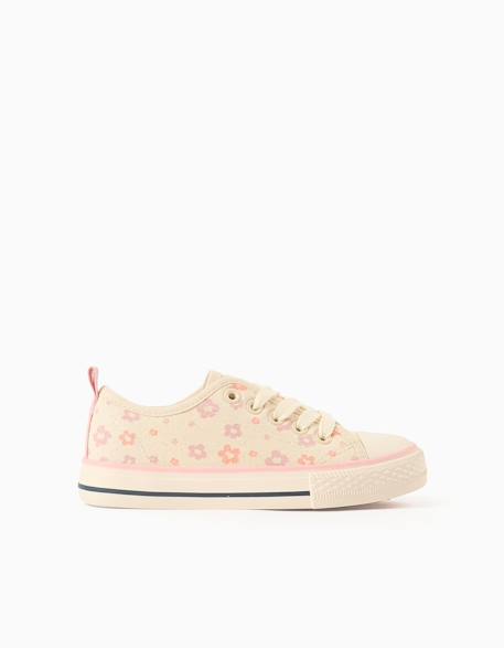 Baskets en toile avec motif floral et lacets Beige clair 1 - vertbaudet enfant 