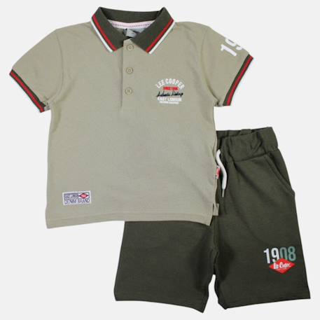 Ensemble polo et short  bébé   garçon imprimé  col chemise Bleu+Kaki+Orange 9 - vertbaudet enfant 