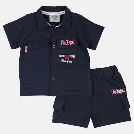 Ensemble chemiser et short  bébé   garçon imprimé  col chemise Gris+Kaki+Marine 15 - vertbaudet enfant 