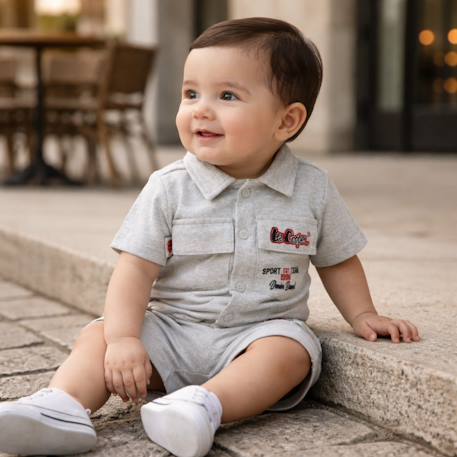 Ensemble chemiser et short  bébé   garçon imprimé  col chemise Gris+Kaki+Marine 2 - vertbaudet enfant 