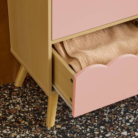 Commode enfant décor bois 3 tiroirs, pieds bois de pin - 80 x 30 x 79 cm - azur Naturel+Rose+Vert 12 - vertbaudet enfant 