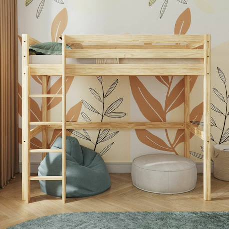 Pack lit mezzanine avec matelas bois massif aaron Blanc+Bois naturel 9 - vertbaudet enfant 