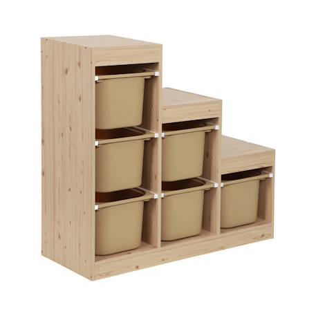 Meuble de rangement enfant escalier 6 bacs de rangement décor bois naturel - sora Beige+Vert de gris 2 - vertbaudet enfant 