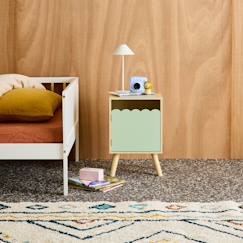 Chambre et rangement-Table de chevet enfant décor bois 1 porte, pieds bois de pin - 34 x 23,5 x 52 cm  - azur