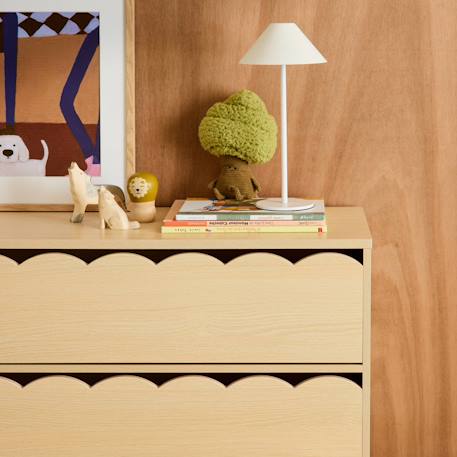 Commode enfant décor bois 3 tiroirs, pieds bois de pin - 80 x 30 x 79 cm - azur Naturel+Rose+Vert 6 - vertbaudet enfant 