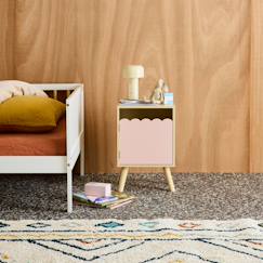Chambre et rangement-Table de chevet enfant décor bois 1 porte, pieds bois de pin - 34 x 23,5 x 52 cm  - azur