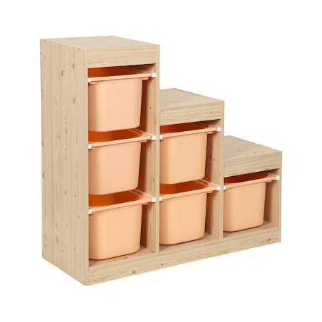 Meuble de rangement enfant escalier 6 bacs de rangement décor bois naturel - sora Pêche 2 - vertbaudet enfant 