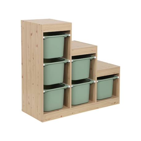 Meuble de rangement enfant escalier 6 bacs de rangement décor bois naturel - sora Beige+Vert de gris 8 - vertbaudet enfant 