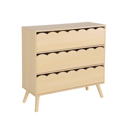 Commode enfant décor bois 3 tiroirs, pieds bois de pin - 80 x 30 x 79 cm - azur Naturel+Rose+Vert 2 - vertbaudet enfant 