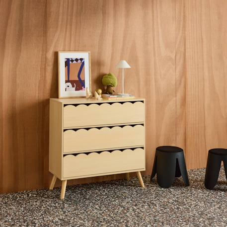 Commode enfant décor bois 3 tiroirs, pieds bois de pin - 80 x 30 x 79 cm - azur Naturel+Rose+Vert 3 - vertbaudet enfant 