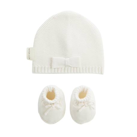 Turban bébé et chaussons en tricot hello baby Ecru 2 - vertbaudet enfant 