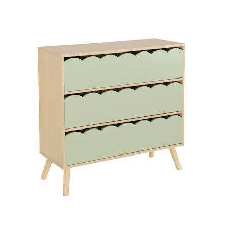 Commode enfant décor bois 3 tiroirs, pieds bois de pin - 80 x 30 x 79 cm - azur Naturel+Rose+Vert 14 - vertbaudet enfant 