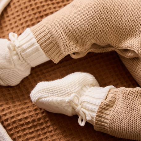 Turban bébé et chaussons en tricot hello baby Ecru 6 - vertbaudet enfant 