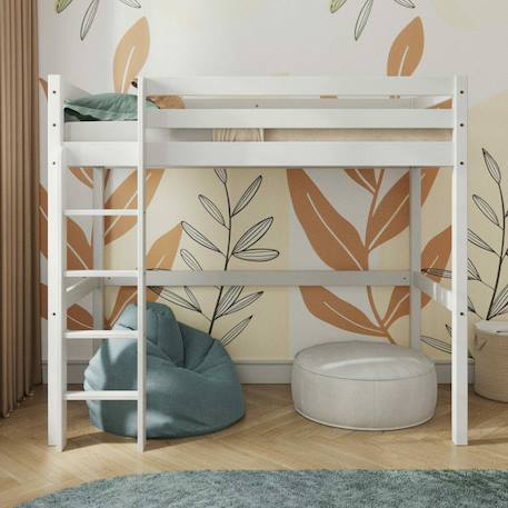 Pack lit mezzanine avec matelas bois massif aaron Blanc+Bois naturel 3 - vertbaudet enfant 
