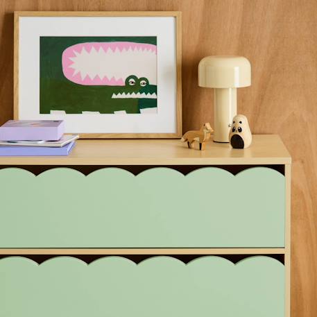 Commode enfant décor bois 3 tiroirs, pieds bois de pin - 80 x 30 x 79 cm - azur Naturel+Rose+Vert 18 - vertbaudet enfant 