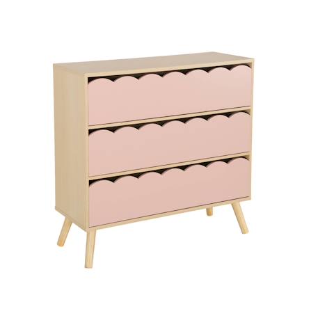 Commode enfant décor bois 3 tiroirs, pieds bois de pin - 80 x 30 x 79 cm - azur Naturel+Rose+Vert 8 - vertbaudet enfant 