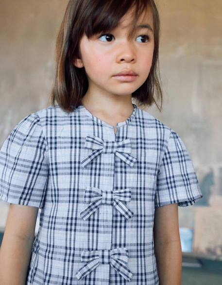 Fille-Blouse en coton à carreaux avec nœuds décoratifs b&s