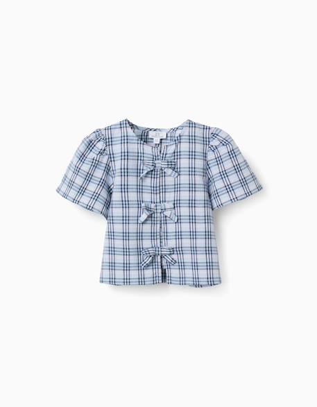 Blouse en coton à carreaux avec nœuds décoratifs b&s Bleu foncé 2 - vertbaudet enfant 