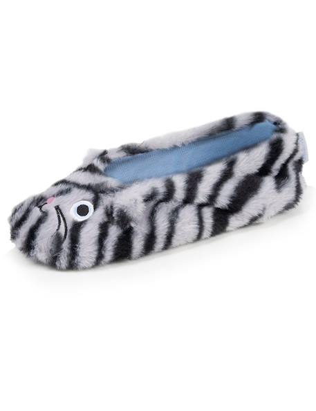 Chaussons ballerines imitation fourrure, semelle gomme antidérapante Gris foncé tigré 6 - vertbaudet enfant 