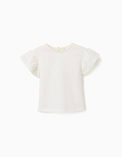 -T-shirt en coton avec manches en broderie anglaise