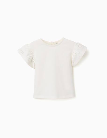 T-shirt en coton avec manches en broderie anglaise Beige clair 1 - vertbaudet enfant 