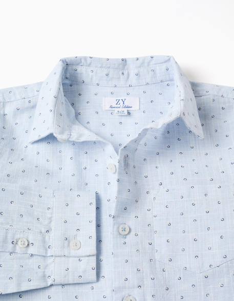 Chemise en lin et coton à motif de cercles Bleu clair 3 - vertbaudet enfant 