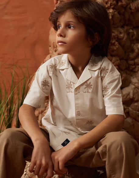 Chemise en coton avec palmiers brodés Blanc 1 - vertbaudet enfant 