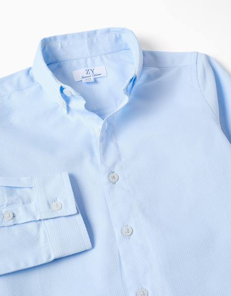 Chemise en coton dobby à manches longues Bleu clair 3 - vertbaudet enfant 