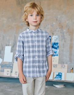 Chemise en coton à carreaux et manches retroussables b&s  - vertbaudet enfant