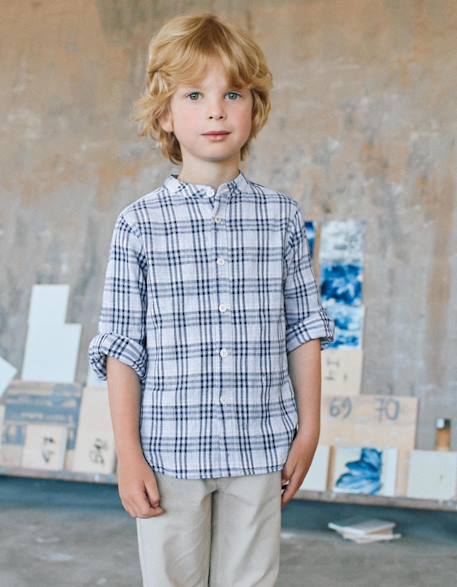 Garçon-Chemise en coton à carreaux et manches retroussables b&s