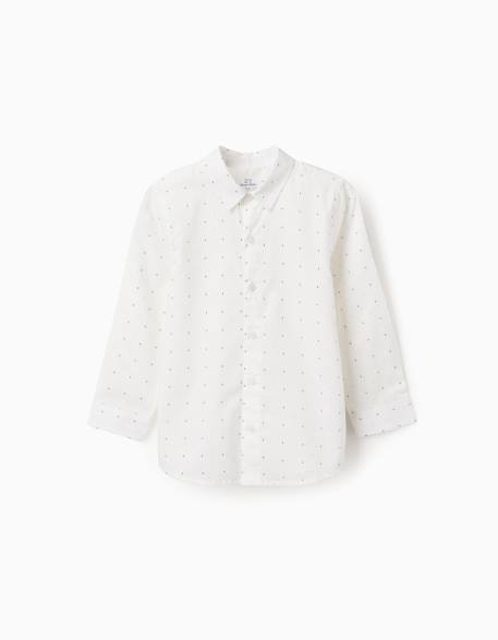 Chemise en popeline à manches longues et motif Blanc 1 - vertbaudet enfant 