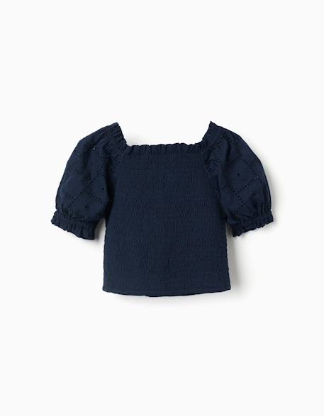 Blouse en coton avec élastique smocké et volants Bleu foncé 2 - vertbaudet enfant 