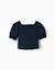 Blouse en coton avec élastique smocké et volants Bleu foncé 2 - vertbaudet enfant 