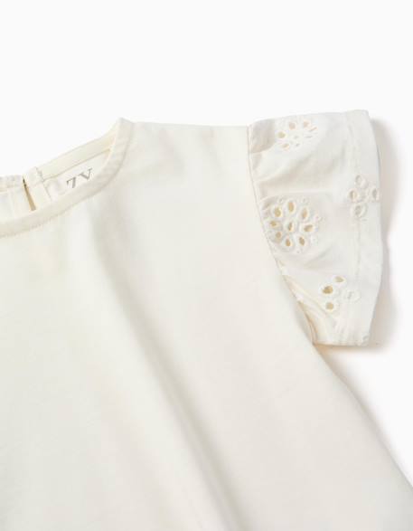 T-shirt en coton avec manches en broderie anglaise Beige clair 3 - vertbaudet enfant 