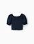Blouse en coton avec élastique smocké et volants Bleu foncé 1 - vertbaudet enfant 