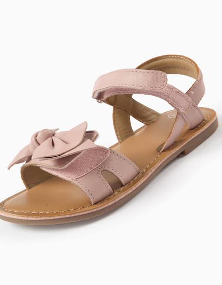 Sandales en cuir avec nœud décoratif Blanc+Rose clair 8 - vertbaudet enfant 