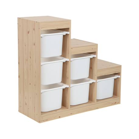 Meuble de rangement enfant escalier 6 bacs de rangement décor bois - sora Blanc+Naturel 8 - vertbaudet enfant 