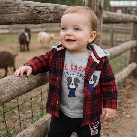 Ensemble bébé t-shirt manches longues avec veste et pantalon Gris+Rouge 10 - vertbaudet enfant 