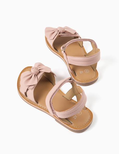 Sandales en cuir avec nœud décoratif Blanc+Rose clair 7 - vertbaudet enfant 