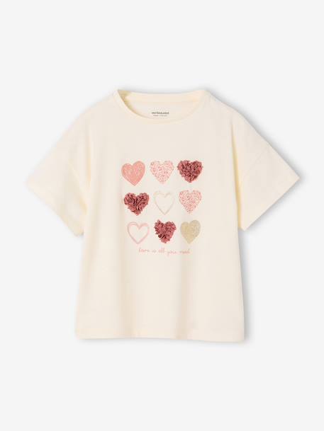 T-shirt manches courtes cœurs écru 1 - vertbaudet enfant 