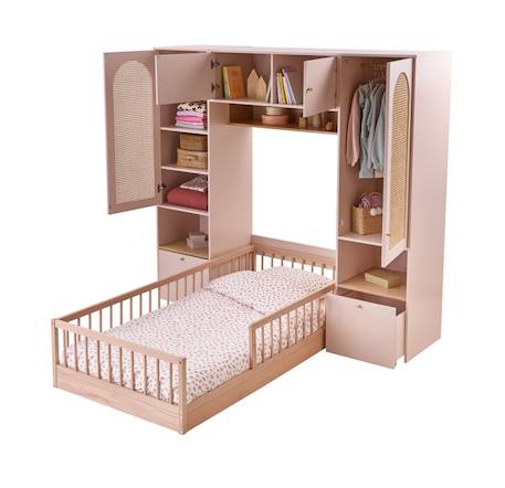 Tête de lit pont en cannage avec rangement rose 3 - vertbaudet enfant 
