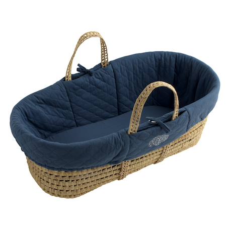 Couffin bébé en fibres naturelles et habillage tissu avec support en pin massif Beige/marron+Blanc/orange+Bleu+Rose+Rose imprimé+Vert tilleul 15 - vertbaudet enfant 