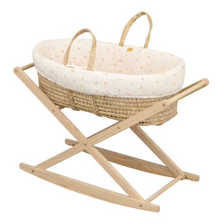 Couffin bébé en fibres naturelles et habillage tissu avec support en pin massif Beige/marron+Blanc/orange+Bleu+Rose+Rose imprimé+Vert tilleul 8 - vertbaudet enfant 