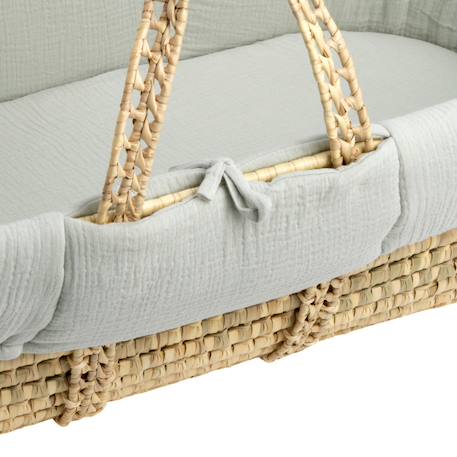 Couffin bébé en fibres naturelles et habillage tissu avec support en pin massif Beige/marron+Blanc/orange+Bleu+Rose+Rose imprimé+Vert tilleul 34 - vertbaudet enfant 