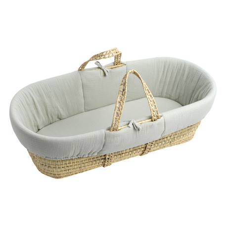 Couffin bébé en fibres naturelles et habillage tissu avec support en pin massif Beige/marron+Blanc/orange+Bleu+Rose+Rose imprimé+Vert tilleul 33 - vertbaudet enfant 