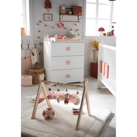 Chambre bébé complète basic, lit 120x60 tout barreaux, commode à langer 3 tiroirs et armoire 2 portes - boutons cœur - basic Blanc+Blanc/gris+Blanc/rose 15 - vertbaudet enfant 